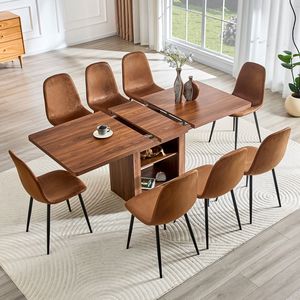 Set Moderno di Tavolo da Pranzo Allungabile 59-71 Pollici con 8 Sedie in Tessuto Tecnologico e Tavolo Estraibile in MDF per Sala da Pranzo - Product Image 2