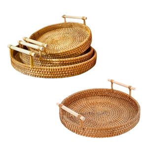 Handwoven RATTAN TRAY <b>FRUIT</b> <b>STORAGE</b> BASKET with Handles Gift, Serving, <b>Storage</b> & Home Decor - Product Image 1