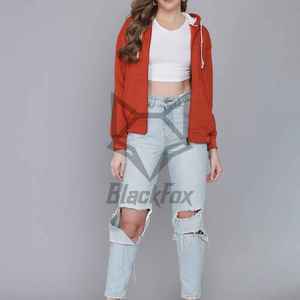 Women's 100% Cotton Fleece Pullover Hoodie with Full-<b>Zip</b> Front Logo Eco-Friendly & Breathable Winter Casual Wear - Product Image 6