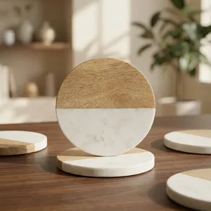 Factory Direct Round Marble <b>Coasters</b> Set Handmade Premium Natural Stone Heat Resistant Waterproof <b>Drink</b> <b>Coasters</b> OEM Wholesale - Product Image 4