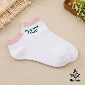 HMR Custom Alpha Kapa Women White Pink Ankle Ribbed Sports Socks Two Tone Stripe Comfortable Stretch <b>Machine</b> Wash - Product Image 2