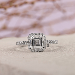 Anillo de Compromiso y Boda Minimalista para Mujer Henssy Asscher Halo, Oro 10K/14K/18K, Diamante Cultivado en Laboratorio de 1-5CT, Color D, VS1, Corte EX, Certificado IGI - Product Image 1