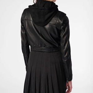 Chaqueta de Cuero Acolchada de Invierno para Mujer, Diseño Ajustado, Tejido Transpirable, Tacto Suave, Chaqueta de Motera de Piel de Oveja - Product Image 3