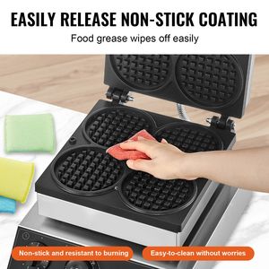 Macchina per Waffle Belgi Professionale 1750W Antiaderente, 4 Piastre in Acciaio Inox con Controllo della Temperatura - Product Image 4