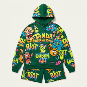 Ensemble survêtement 2 pièces : sweat à capuche oversize et short |   Ensemble de survêtement en molleton personnalisé à deux pièces avec capuche - Product Image 1