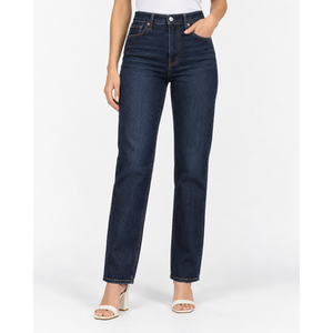 Jeans de Pierna Recta con Cintura Alta y Doble Curva Esculpida para Mujer - Índigo Oscuro - Product Image 5
