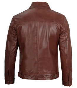 Chaqueta de Cuero Genuino para Hombre de Alta Calidad, Cuello Mandarín, Cierre de Cremallera, Estilo Urbano, Resistente al Viento, Ecológica, para Primavera - Product Image 3