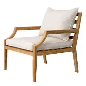Sillón Chaise Longue Moderno y Cómodo de Madera de Teca Reciclada con Cubierta de Tela para Uso en Interiores/Exteriores, Muebles para Sala de Estar o Villa - Product Image 1
