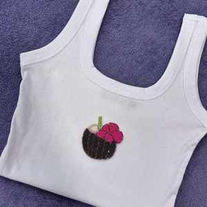Camiseta de Algodón con Diseño de Langosta Bordada a Mano, Prenda de Verano para Mujer - Product Image 1