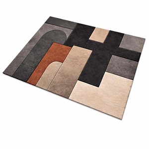 Modern geometric area rug Hand Tufted Rug neutral brown grey blocks design carpet for living room office bedroom decor soft rug - Product Image 3