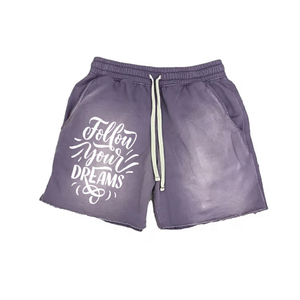 Short de survêtement vintage épais à cordon de serrage, style streetwear, avec deux poches latérales, effet délavé et vieilli, unisexe - Grande Vente - Product Image 3