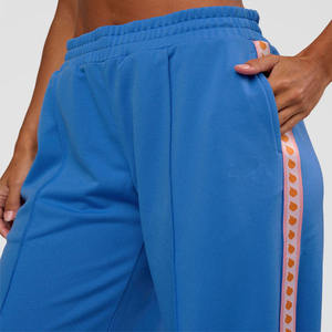 Blue Wide Leg Pants With Orange Side Stripe Elastic Waist Casual Men's Lightweight Polyester <b>Summer</b> <b>Trousers</b> - Product Image 6