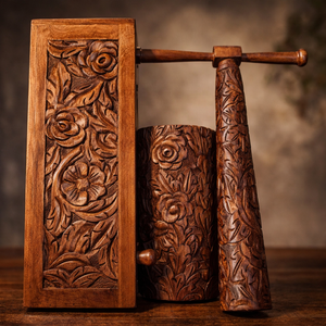 Ensemble brûleur d'encens en bois de santal sculpté à la main avec support en tissu, design élégant, pour Bakhoor, essentiel pour le Ramadan, Spring Shree - Product Image 2