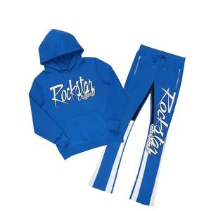 Vente en gros pull grande taille logo personnalisé bleu impression OEM broderie unisexe ensemble de survêtements à capuche uni pour hommes - Product Image 3