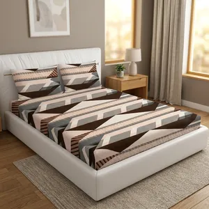 Parure de draps imprimée élégante et moderne en microfibre multi-brun 118 GSM, légère, écologique, durable, 300 fils, toutes saisons, pour la maison - Product Image 3