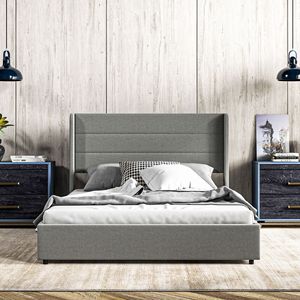 Struttura letto a piattaforma in rovere con cassetti contenitore, grigio chiaro, resistente e silenziosa - Product Image 2