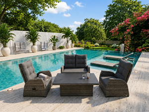 Juego de Muebles de Patio Modernos para Exteriores, Directo de Fábrica, Sofá de Mimbre Resistente a los Rayos UV, Cojines Impermeables, Diseño Plegable, para Almacén u Hotel - Product Image 1