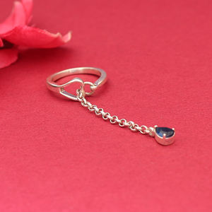 แหวนเงินทำมือพร้อมสายโซ่และพลอยแซฟไฟร์ ดีไซน์โดดเด่นและสง่างาม เครื่องประดับเงินแท้ 925 สำหรับผู้หญิงและเด็กผู้หญิง - Product Image 4