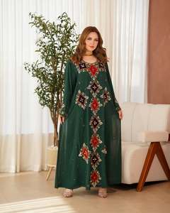 Awais House Women's Maroon Polyester Floor Length <b>Abaya</b> Beaded Embroidery V Neck Long Sleeve Stretchable Elegant <b>Wedding</b> Party - Product Image 4