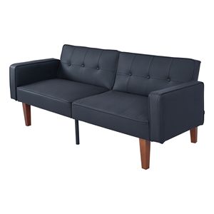 Sofá Futón Moderno de Mediados de Siglo con Brazos Enrollados, Respaldo Acolchado y Patas de Madera y Metal, Sofá Reclinable Ajustable Convertible en Cama - Product Image 1