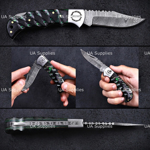 OEM ODM Folding Pocket Knife Carbon Steel Straight Edge Handmade Camping Survival Hunting Custom Sculpted Handle Manufacturer - Product Image 3