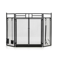 Nouvelle Tendance : Écran de Cheminée Plat Compact à Panneau Unique, en Fer Forgé avec Support Métallique et Protection Anti-Étincelles
