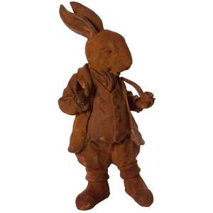 Statue rustique du M. Rat, fournitures de jardin, décoration en fonte de fer avec finition rouille, sculpture de lapin de Pâques - Product Image 1