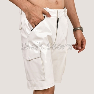 กางเกงขาสั้นหนังแฟชั่นผู้ชาย หนังแท้นุ่ม สตรีทแวร์ลำลอง กางเกงขาสั้นหนังผู้ชายสั่งทำ OEM - Product Image 3