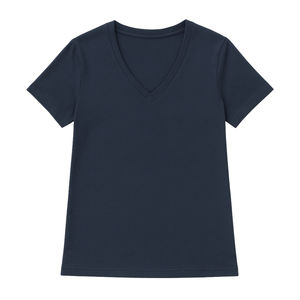 Camiseta de Manga Corta con Cuello en V para Mujer, Colores Personalizados, Poliéster/Algodón, Ecológica, Certificada GOTS, Premium, Suave y Transpirable - Product Image 4