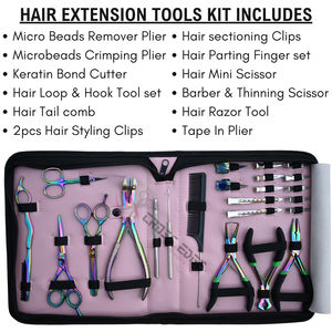 Rainbow Hair Extension <b>tools</b> Installation Set featuring Micro Ring Remover Tape In Applicator Thinning Shears Sectioning Clips - Product Image 2
