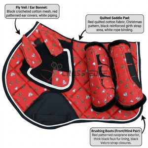 Ensemble complet de tapis de selle Crossedge pour dressage, avec doublure respirante en polycoton, bonnet anti-bruit et protège-attelles - Product Image 2