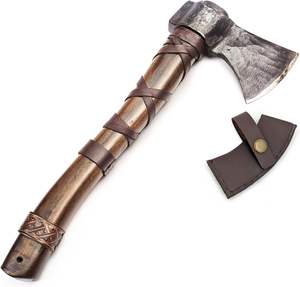 ขวานเหล็กดามัสกัส ด้ามไม้สัก ยี่ห้อ Steel Craft International Tomahawks คุณภาพสูง เกรดอุตสาหกรรม สำหรับตั้งแคมป์ ล่าสัตว์ ขวานเหล็กคาร์บอน - Product Image 1