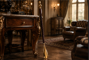 Luxury Vintage Brass Shoehorn with DecorativeTwisted wooden Hndel Long Metal Shoe Horn for Home Hotel Gift Collection - Product Image 1