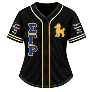 Camiseta de béisbol personalizada para mujer con letras griegas Sigma Gamma Rho, camisa deportiva con botones al frente, proveedor mayorista de ropa deportiva - Product Image 1