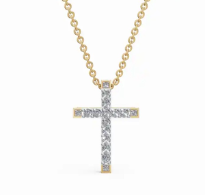 Pendentif croix en diamant de laboratoire Aurelian 0,200 carat, collier croix en or 16 pièces, or jaune, rose, blanc 9K 14K 18K, bijou cadeau - Product Image 1