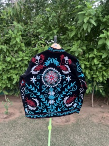 Chaqueta Bomber de Terciopelo para Mujer, Tejida a Mano con Diseño Floral, Forro de Algodón Bohemio Suzani, Estilo Étnico Vintage, Transpirable - Product Image 6
