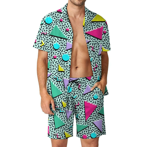 New Summer Quick Drying Woven Polyester/Cotton Casual Loose Lightweight Breathable <b>Men's</b> <b>Beach</b> Flower <b>Shirt</b> Shorts Two-piece Set - Product Image 3