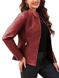 Veste de moto en similicuir pour femme, col montant, coupe ajustée, manteau bomber en PU, vente en gros OEM - Product Image 1