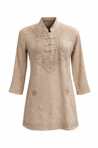 Women's <b>Viscose</b> Embroidered Shirt <b>Top</b> Manufacturer Beachwear Casual Long Sleeves - Product Image 4