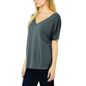 Camiseta de punto para mujer con cuello en V, manga corta, corte regular, color liso, informal, hombros caídos, longitud regular, transpirable para verano - Product Image 2