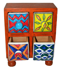 Handmade Wooden Jewelry <b>Box</b> with 4 Ceramic <b>Drawers</b> | Decorative Jewelry Organizer Chest for Rings, Earrings & Accessories - Product Image 4