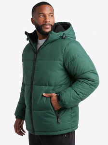 Veste d'hiver matelassée à capuche pour homme, couleur unie, épaisseur standard, polyester, imperméable, coupe-vent, col montant, fermeture éclair - Product Image 2
