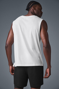 Débardeur blanc sans manches pour homme, col rond, uni, décontracté, tricoté, coupe ajustée - Product Image 3