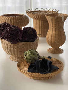 Open Weave Rattan Pedestal <b>Basket</b> Decorative Fruit Bowl Style Woven Planter Artistic Handmade Boho Home Decor Airy Design - Product Image 3