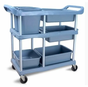 Chariot de ménage robuste avec 3 étagères, 4 roues pivotantes, bacs en plastique, structure en acier, capacité de 500 lb, utilisation en intérieur - Product Image 1