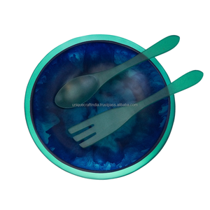 Juego de cuencos de resina ForgeMist | Resina inspirada en acero fundido con cucharas de grano dividido para comedor sin procesar y exhibición culinaria moderna - Product Image 5