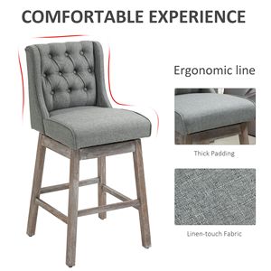 Set di 2 Sgabelli da Bar Girevoli a 180° con Poggiapiedi in Legno Massello e Design Trapuntato a Bottoni, Altezza Seduta 30 Pollici per Uso Bar - Product Image 4
