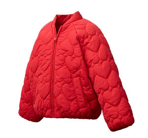 Veste matelassée à motif cœur rouge, fermeture éclair, coupe-vent, manteau d'hiver unisexe, décontracté, coupe ample, longueur courte - Product Image 2