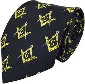 Corbata de seda masónica al por mayor con compás cuadrado y gema, corbata masónica de seda para artesanos masónicos - Product Image 1