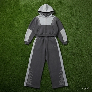 <b>Women</b> Two Piece Zip Up Hooded Tracksuit Set Color Block Hoodie Wide Leg <b>Jogger</b> Pants Rhinestone Detail - Product Image 4